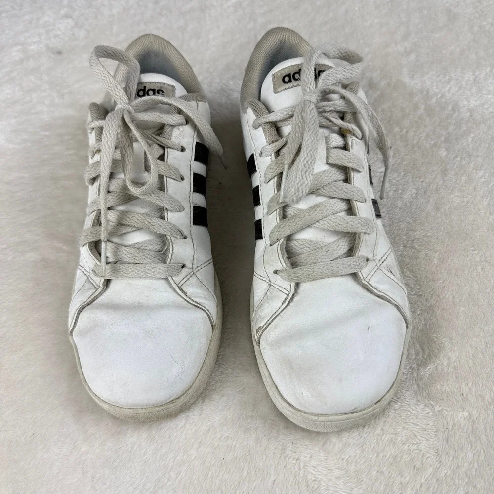 Adidas Baseline Shoes Womens Size 6 White Black 3‎ Stripes Court Sneaker AW4299